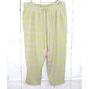 Melissa McCarthy Seven7 Wide Leg Pants Size 1X Tie Waist Beige Yellow Abstract